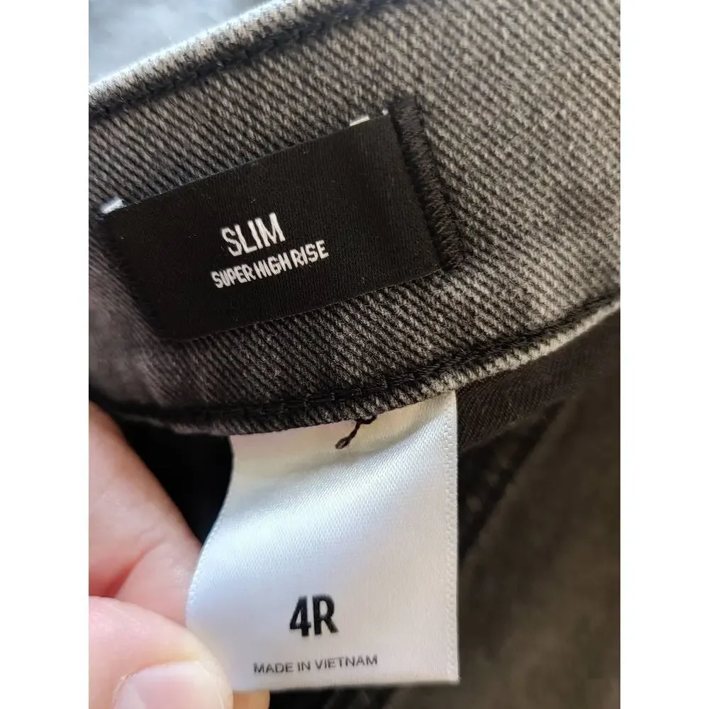 Express Super High Waisted Slim‎ Jeans Embellished Gray Faded Black Size 4R